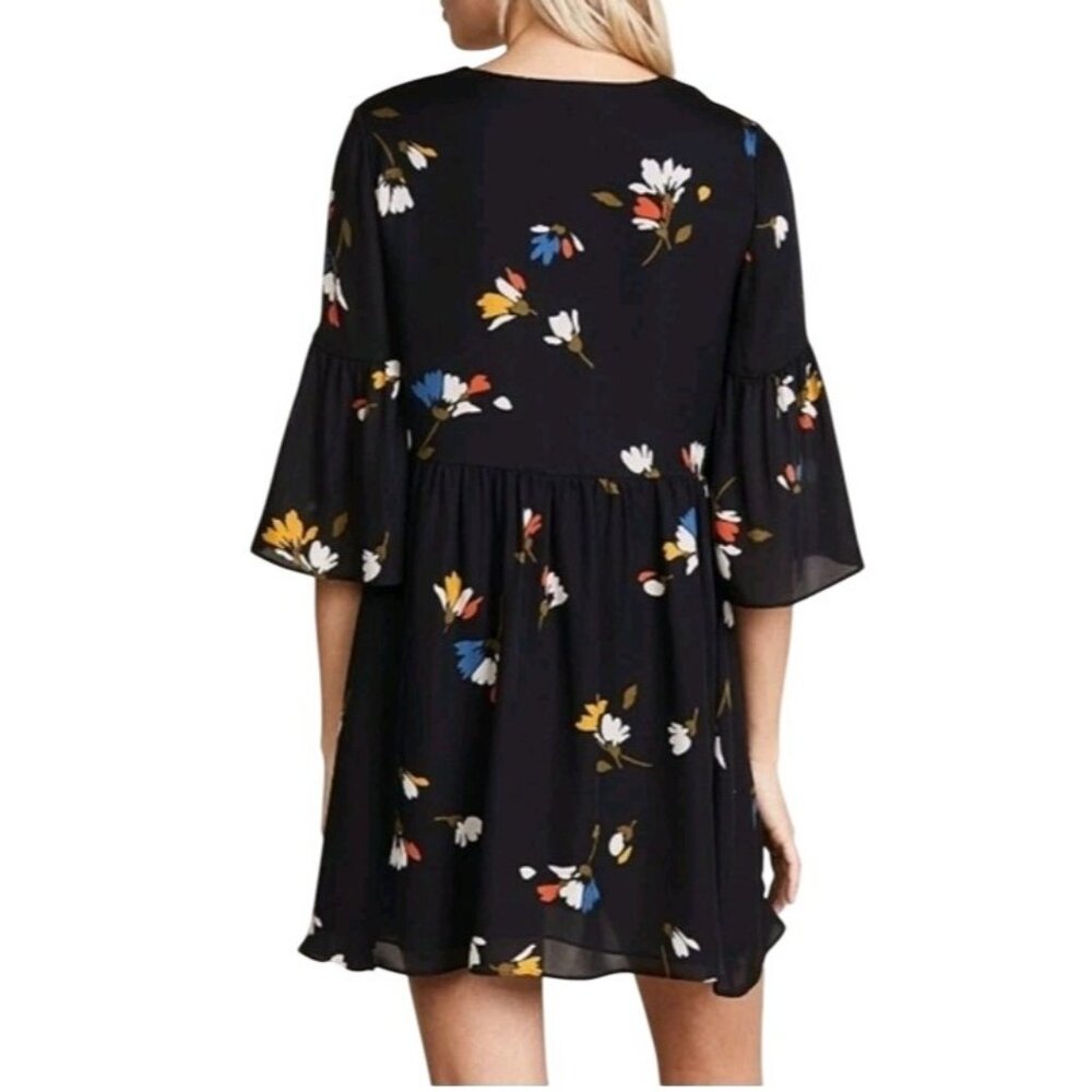 Joie Avari Silk Navy Floral Bell Sleeve Keyhole Mini Dress Sz M Career View 2